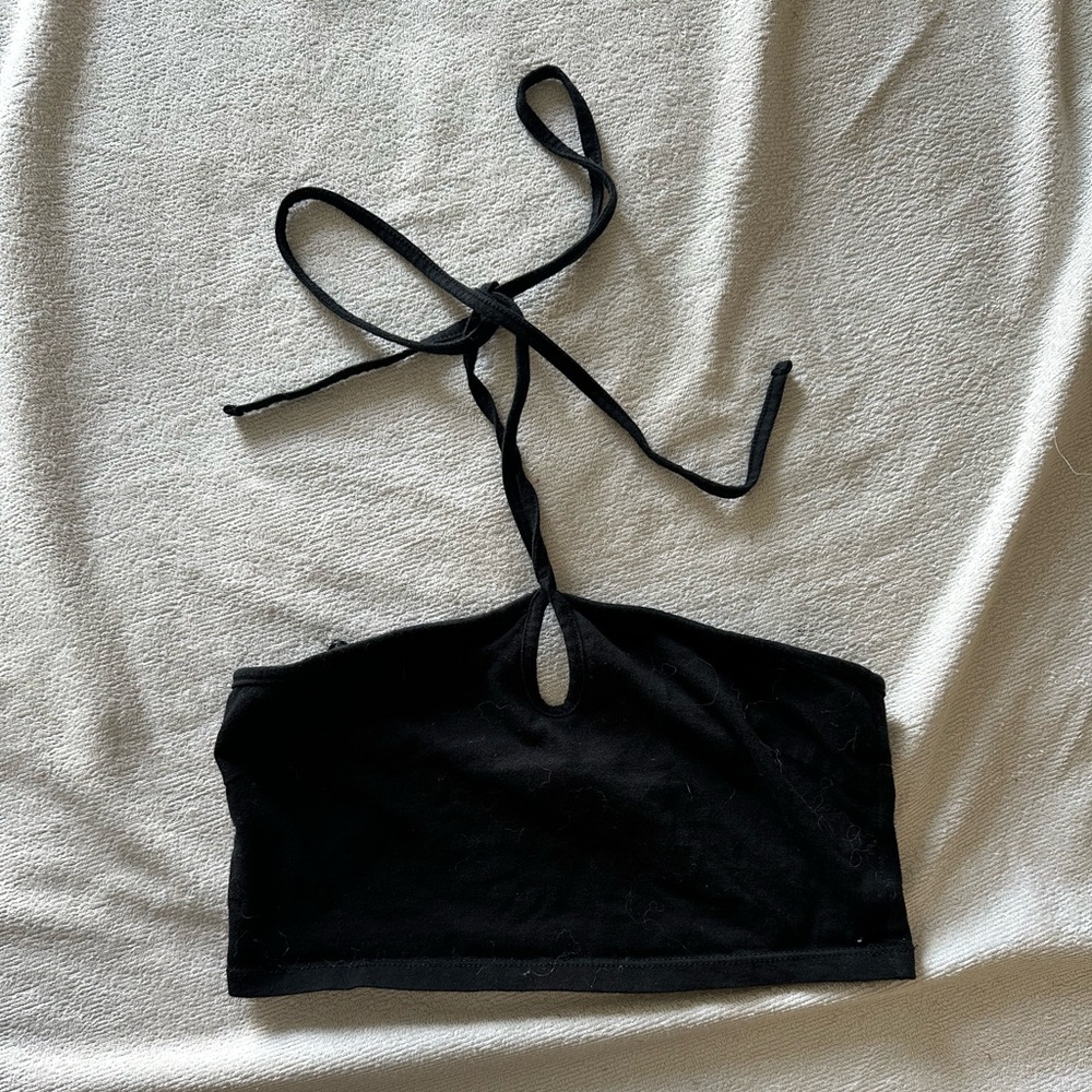 Motel black halter bandeau crop top